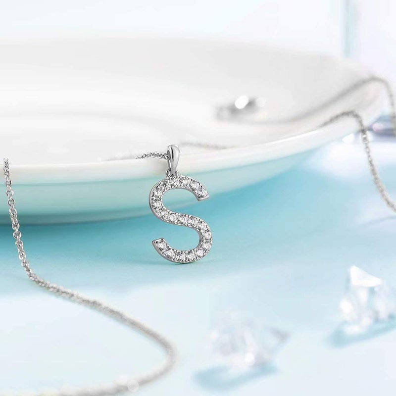 Tarsus S Initial Letter Stainless Steel Silver Alphabet Pendant Necklace Monogram charm cubic zirconia Jewelry Gifts for Women Teen - Image 4